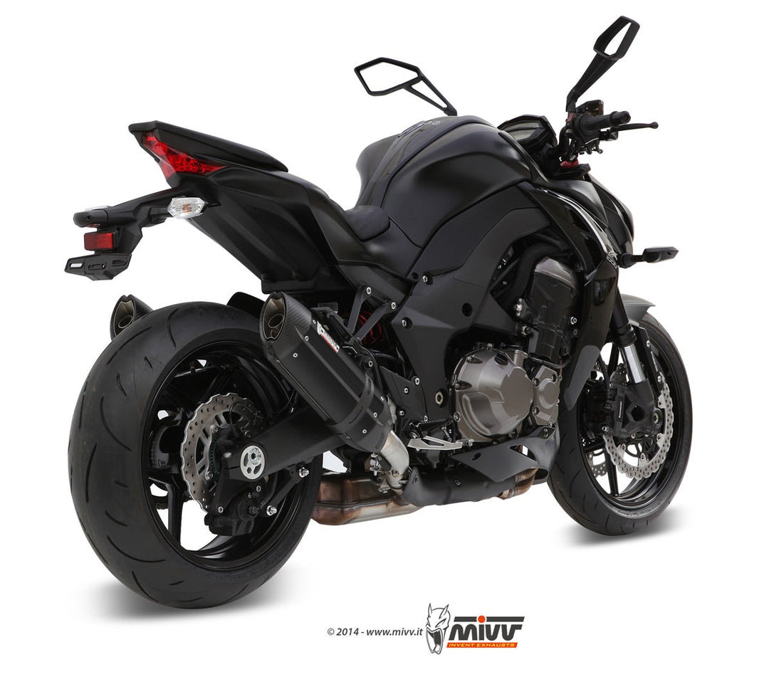 MIVV Suono Black Slip-On Exhaust with Carbon Caps (K.039.L9) for 2014-2020 Kawasaki Z1000/Z1000R
