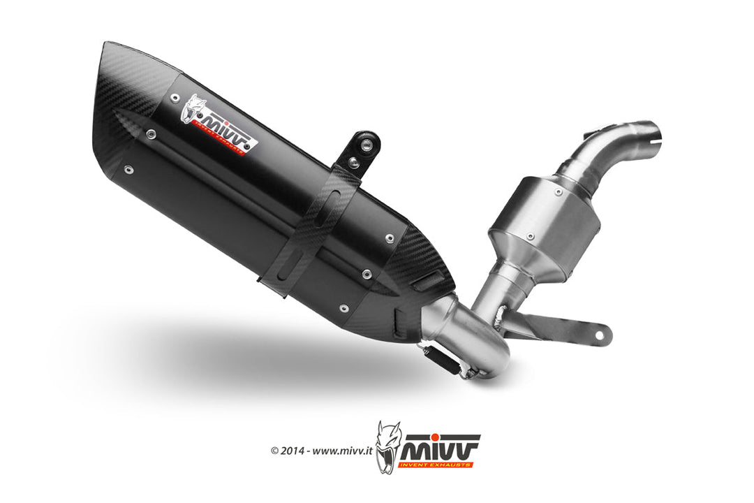 MIVV Suono Black Full System Exhaust with Carbon Caps (KT.012.L9) for 2013-2016 KTM 390 Duke
