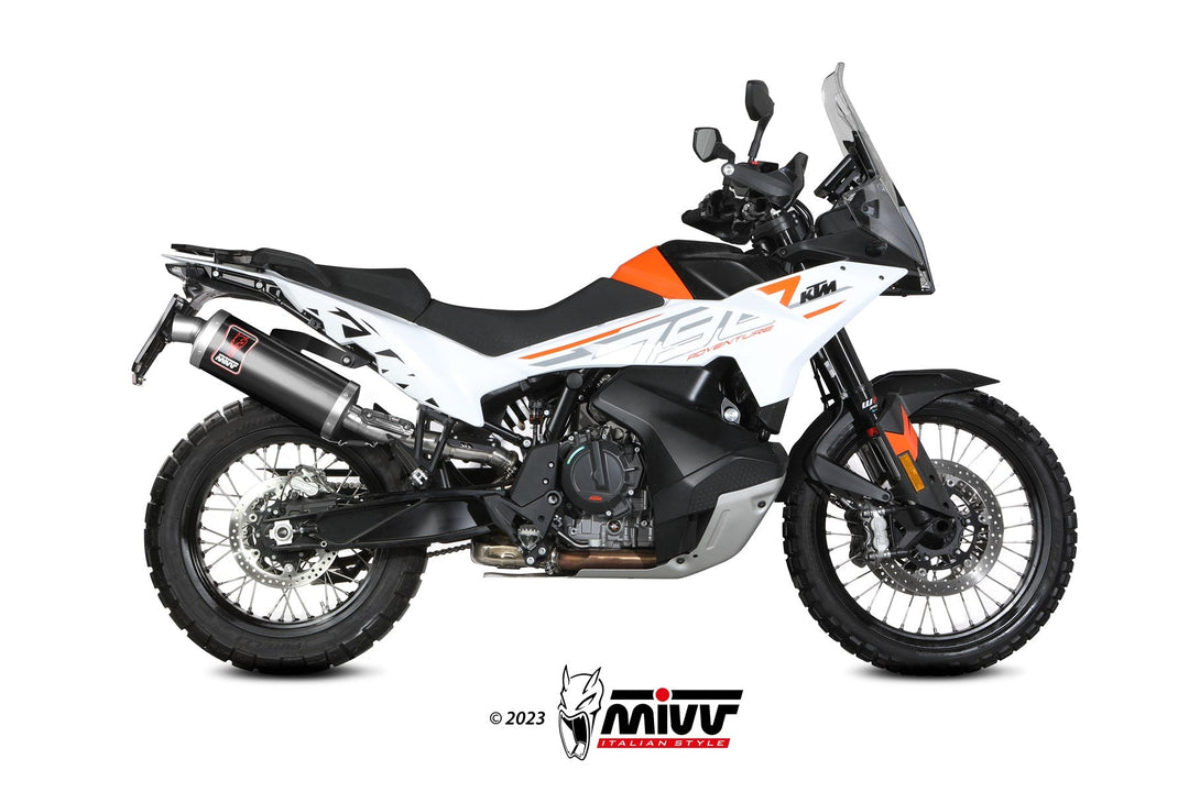 MIVV Dakar Black Stainless Slip-On Exhaust (KT.021.LEKB) for 2019-2023 KTM 790/890 Adventure/R