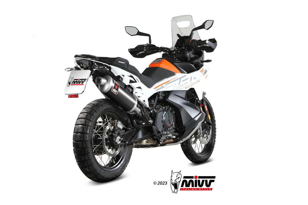 MIVV Dakar Black Stainless Slip-On Exhaust (KT.021.LEKB) for 2019-2023 KTM 790/890 Adventure/R