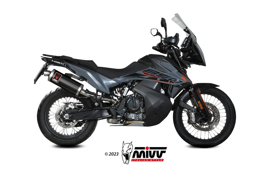 MIVV Dakar Black Stainless Slip-On Exhaust (KT.021.LEKB) for 2019-2023 KTM 790/890 Adventure/R