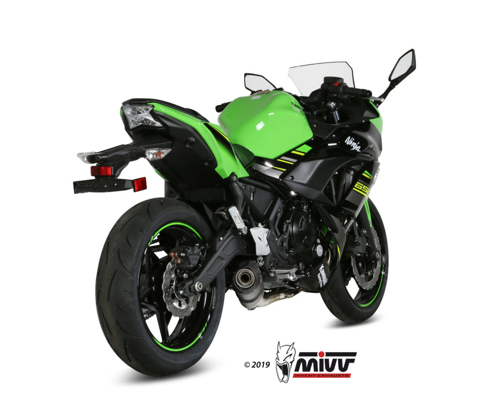 MIVV Oval Titanium Full System Exhaust with Carbon Cap (K.044.L4C) for 2017-2022 Kawasaki Ninja 650/Z650