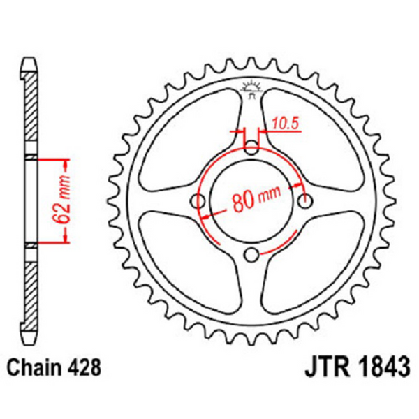 JT Sprockets 428 Steel Rear Sprocket, 54T (JTR1843.54)