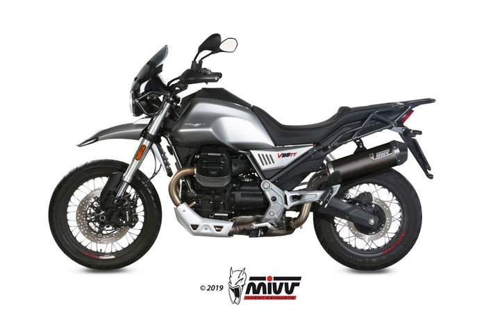 MIVV Oval Carbon Slip-On Exhaust with Carbon Cap (M.013.LEC) for 2019-2022 Moto Guzzi V85 TT