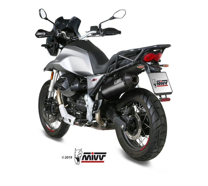 MIVV Oval Carbon Slip-On Exhaust with Carbon Cap (M.013.LEC) for 2019-2022 Moto Guzzi V85 TT