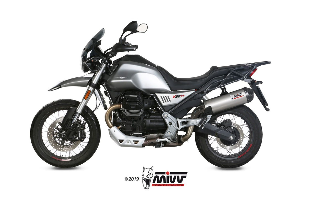 MIVV Oval Titanium Slip-On Exhaust with Carbon Cap (M.013.LNC) for 2019-2022 Moto Guzzi V85 TT