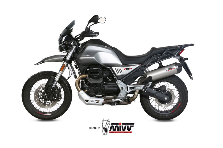 MIVV Oval Titanium Slip-On Exhaust with Carbon Cap (M.013.LNC) for 2019-2022 Moto Guzzi V85 TT