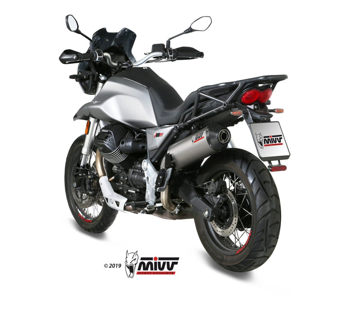 MIVV Oval Titanium Slip-On Exhaust with Carbon Cap (M.013.LNC) for 2019-2022 Moto Guzzi V85 TT
