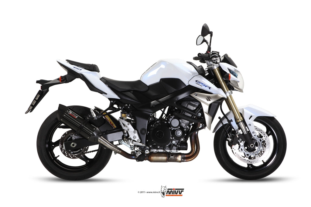 MIVV Suono Black Slip-On Exhaust with Carbon Caps (S.037.L9) for 2011-2016 Suzuki GSR750