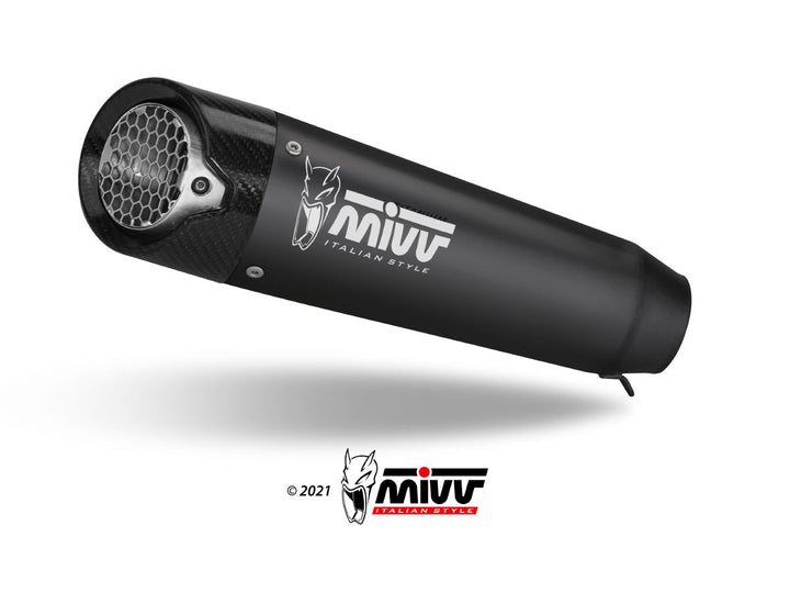 MIVV MX-5 Black Steel Carbon Tip Slip-On Exhaust (D.055.LC5B) for 2024-2026 Ducati Hypermotard 698 Mono