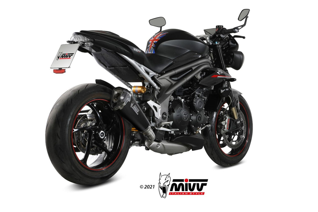 MIVV Delta Race Black Slip-On Exhaust (T.021.LDRC) for 2018-2020 Triumph Speed Triple