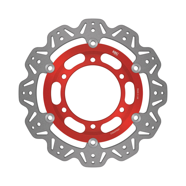 EBC 1992 Triumph Hinckley Daytona 750 3 cyl Front Left/Right Vee Floating Rotor — VR640 — Red hub
