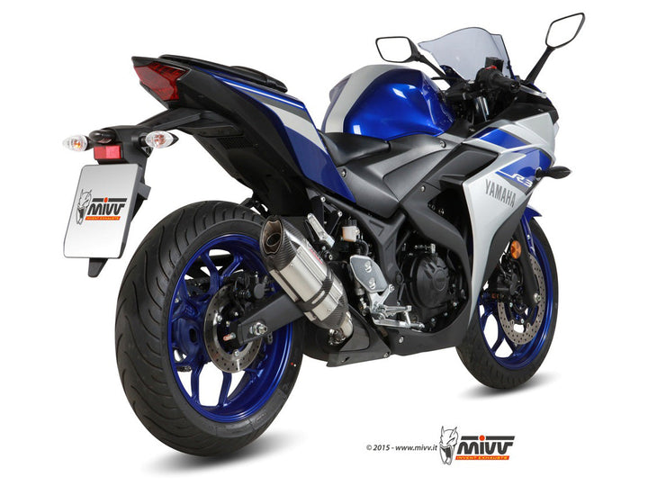 MIVV Suono Stainless Slip-On Exhaust with Carbon Caps (Y.048.L7) for 2015-2022 Yamaha YZF-R3