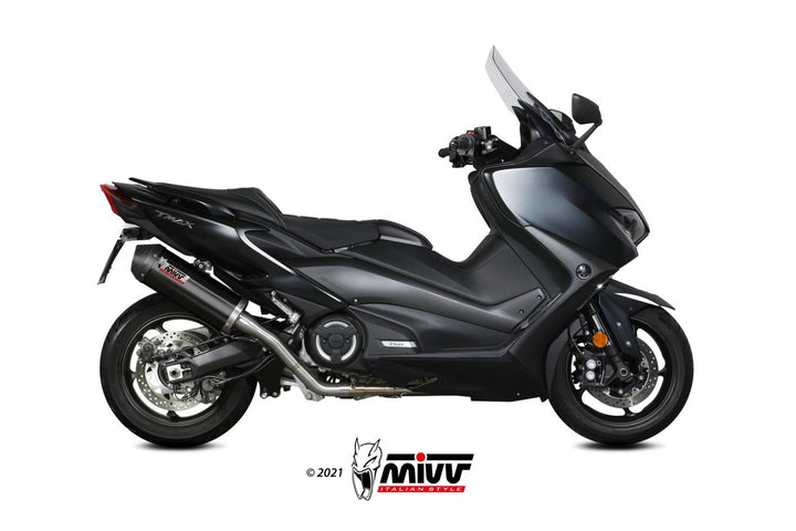 MIVV Oval Black Full System Exhaust with Carbon Cap (Y.061.LVC) for 2020-2021 Yamaha T-MAX 560