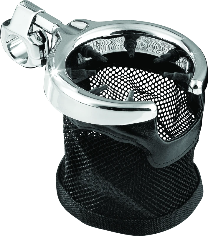 Kuryakyn Drink Holder with Mesh Basket 1 inch Clamp Chrome