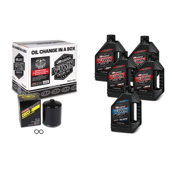 Maxima V-Twin Oil Change Kit - Harley Sportster, Full Synthetic w/ Black Filter