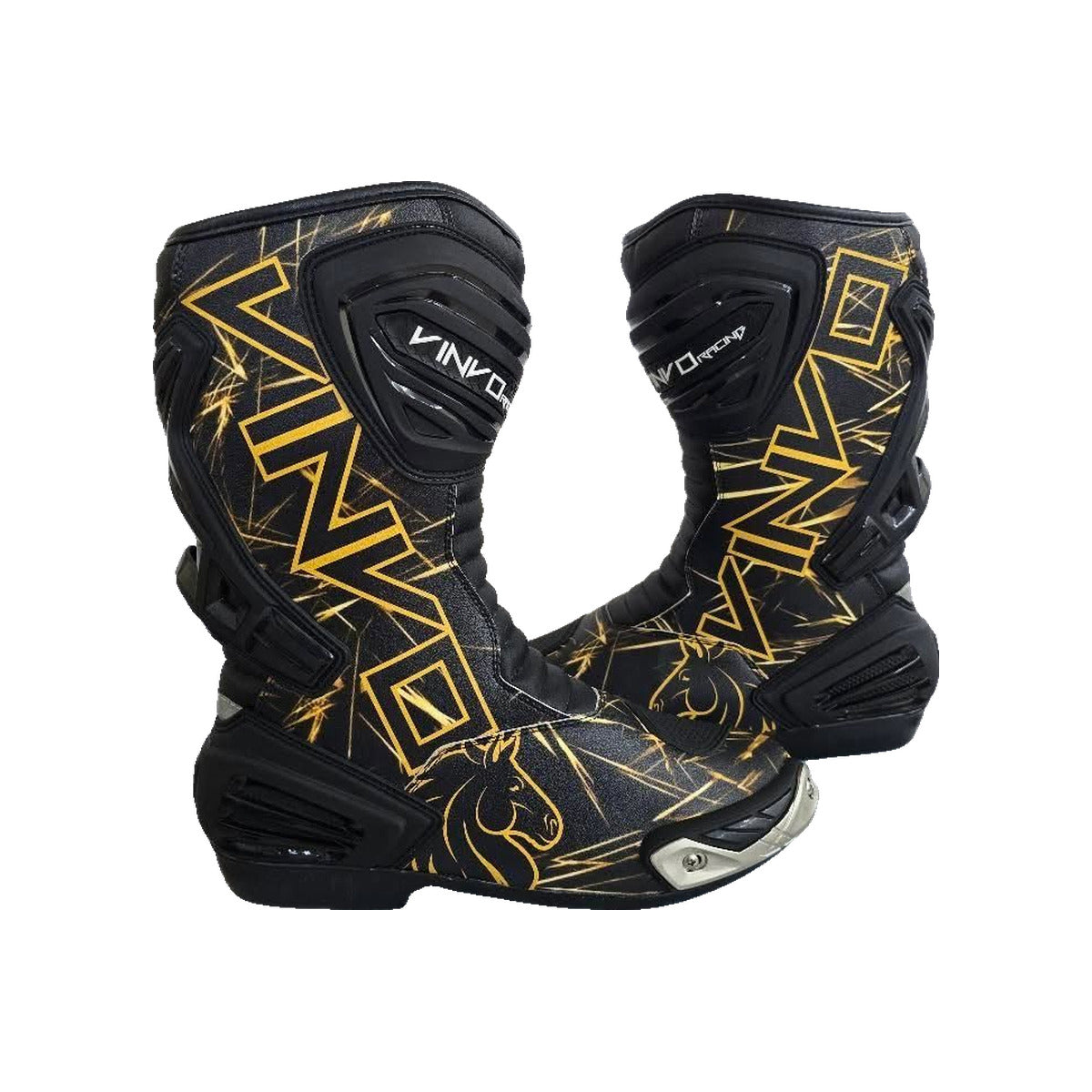 Custom Race Boots, black with gold lightning design 2