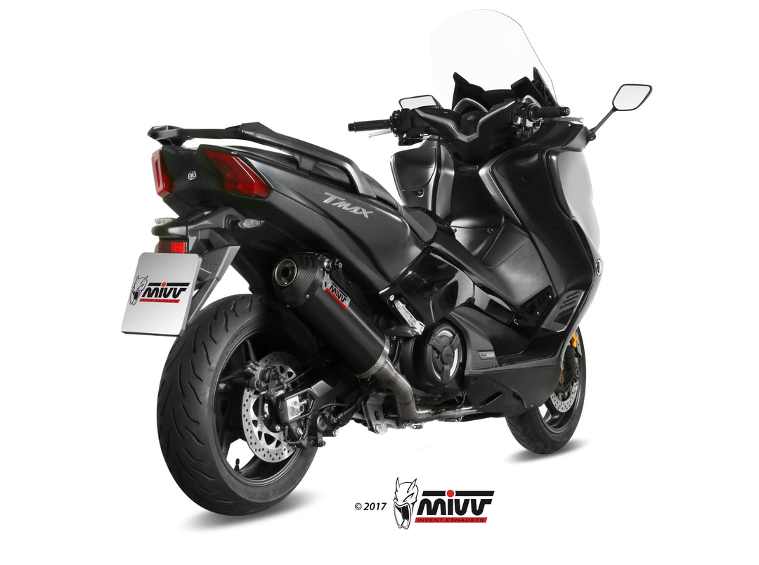 MIVV Oval Black Full System Exhaust with Carbon Cap (Y.061.LVC) for 2020-2021 Yamaha T-MAX 560