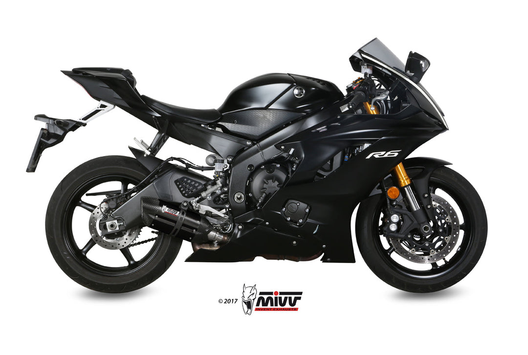 MIVV Suono Black Slip-On Exhaust with Carbon Caps (Y.063.L9) for 2017-2022 Yamaha YZF R6