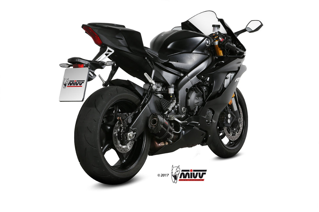 MIVV Suono Black Slip-On Exhaust with Carbon Caps (Y.063.L9) for 2017-2022 Yamaha YZF R6